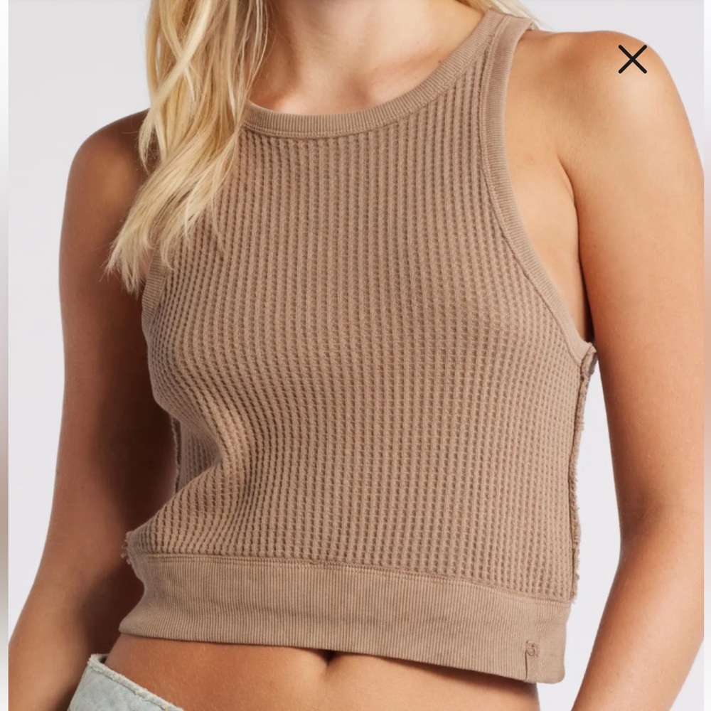 NWT FREE PEOPLE Vest Tank Top Black Waffle Thermal Size Small - Picture 4 of 6
